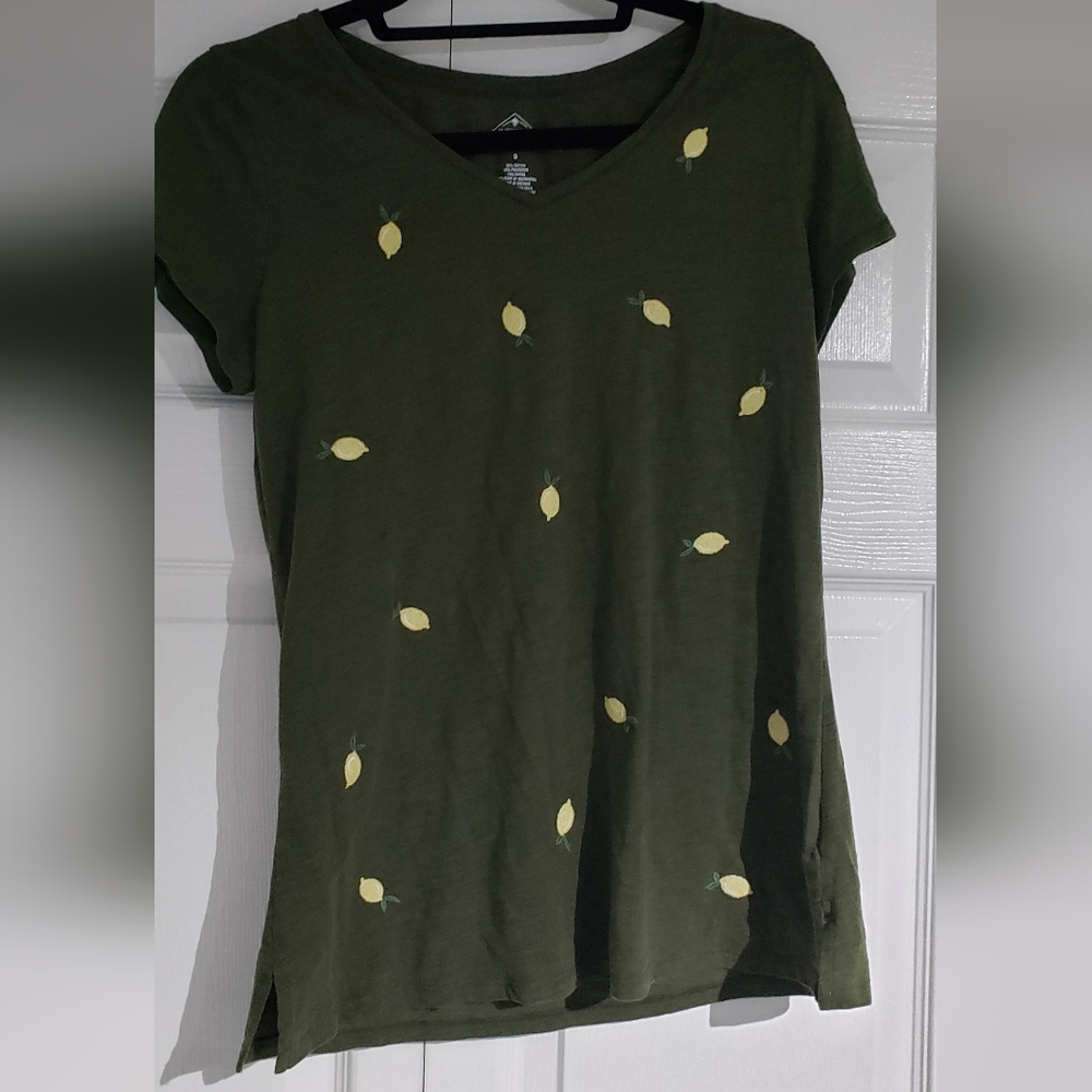 St John's Bay Green Lemon Print Short Sleeve Tee